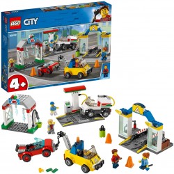 Stazione di Servizio e Officina con 3 Macchinine e 4 Minifigure Lego City